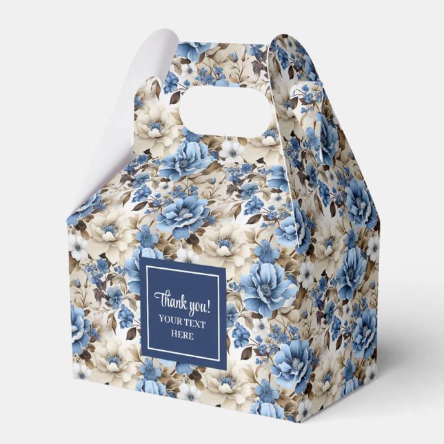 Glam Blue Ivory Flowers Custom Name Favor Box (Glam Blue Ivory Flowers Custom Name Favor Box)