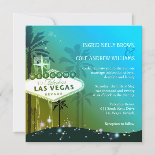 Glam Blue Las Vegas Wedding Invitation