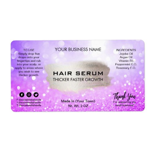 Glam Blue Purple Silver Glitter Hair Serum Label