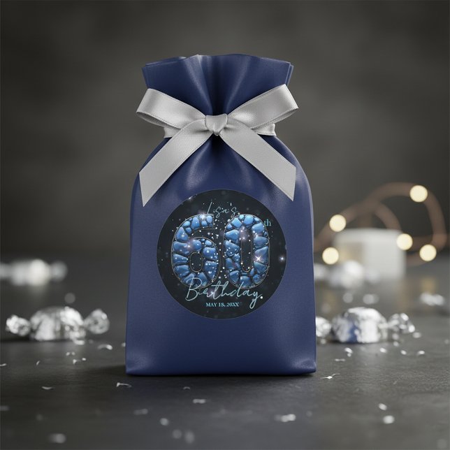 Glam Blue Stone Mosaic Sparkle 60th Birthday Classic Round Sticker (Creator Uploaded)