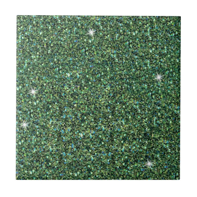 Glam Blue Teal Glitter Sparkle Chic Ceramic Tile (Front)
