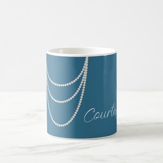 Glam Blue White Pearls   Coffee Mug (Center)