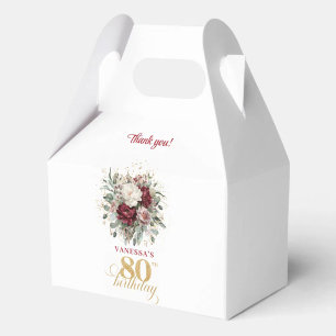 Glam Blush Burgundy 80th Birthday Favor Box