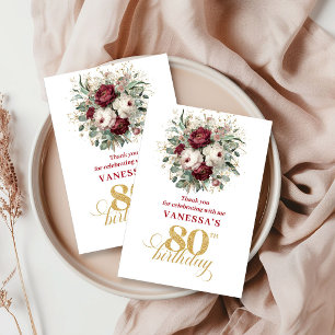 Glam Blush Burgundy 80th Birthday Thank You Card
