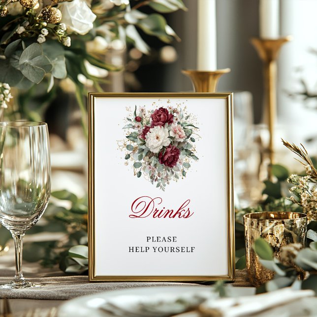 Glam Blush Burgundy Drinks Tabletop Poster Sign (Glam Blush Burgundy Drinks Tabletop Poster Sign)