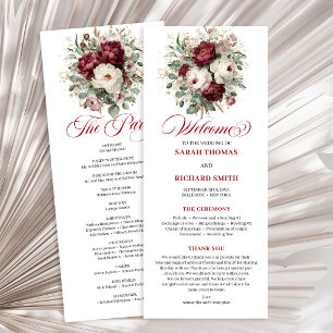 Glam Blush Burgundy Gold Floral Wedding Program