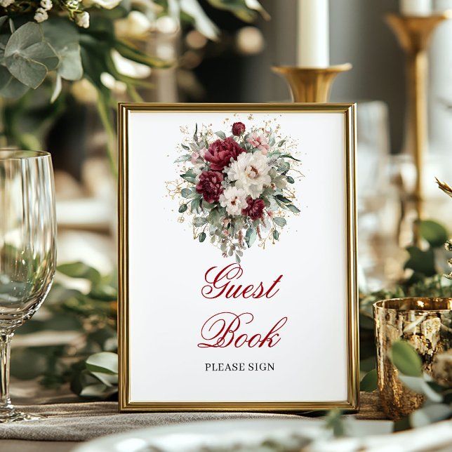 Glam Blush Burgundy Guest Book Poster Sign (Glam Blush Burgundy Guest Book Poster Sign)