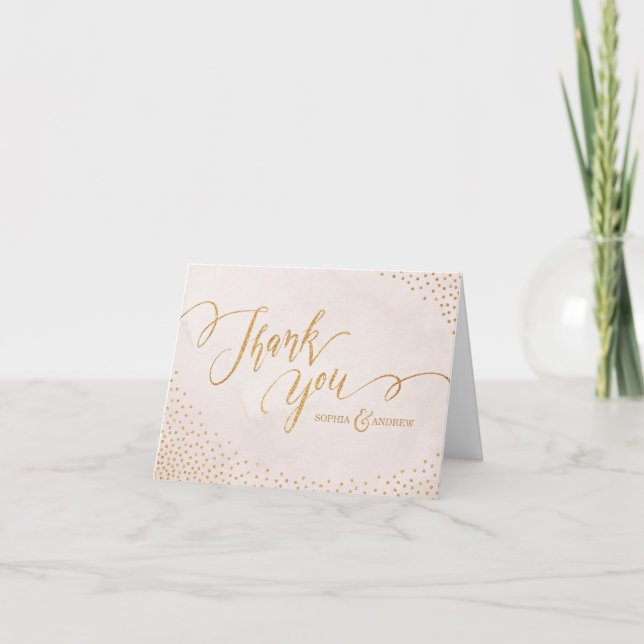 Glam blush glitter rose gold calligraphy thank you (Front)