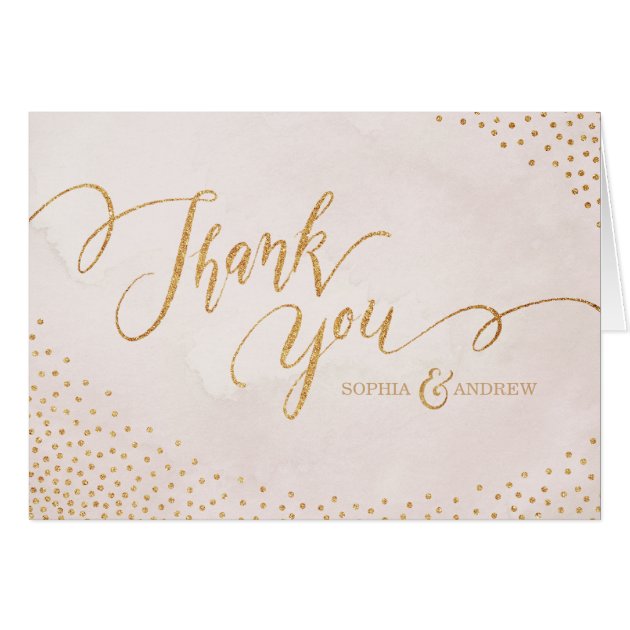 Glam Blush Glitter Rose Gold Calligraphy Thank You Card