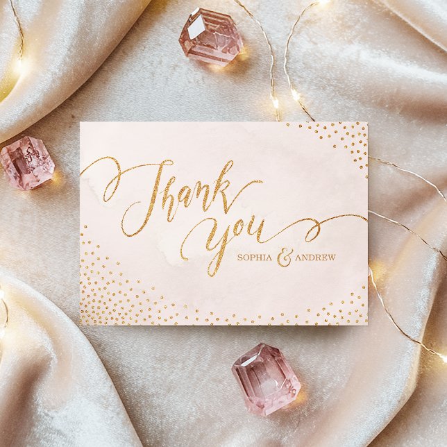 Glam blush glitter rose gold calligraphy thank you card (Glam blush glitter rose gold calligraphy thank you)
