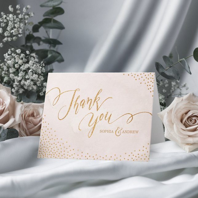Glam blush glitter rose gold calligraphy thank you card (Glam blush glitter rose gold calligraphy thank you)