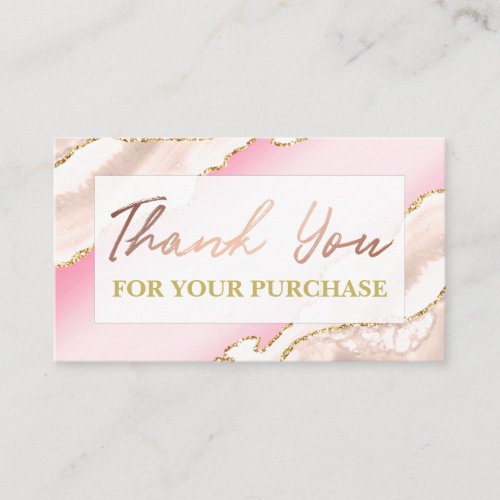 Glam Blush Pink Agate Thank You For Your Purchase Business Card
