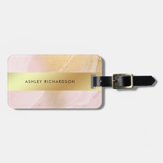 Glam Blush Pink and Faux Gold Luggage Tag (Front Horizontal)