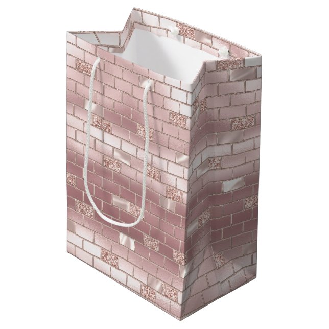 Glam Blush Pink Bricks Bridal Shower  Medium Gift Bag (Front Angled)