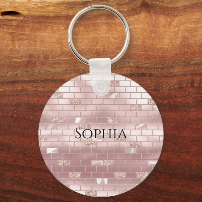 Glam Blush Pink Bricks  Keychain (Front)