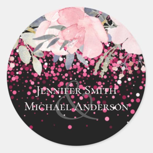 Glam Blush Pink Floral Modern Wedding Stationery Classic Round Sticker