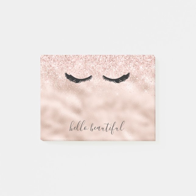Glam Blush Pink Glitter Black Eyelashes     Post-it Notes (Front)