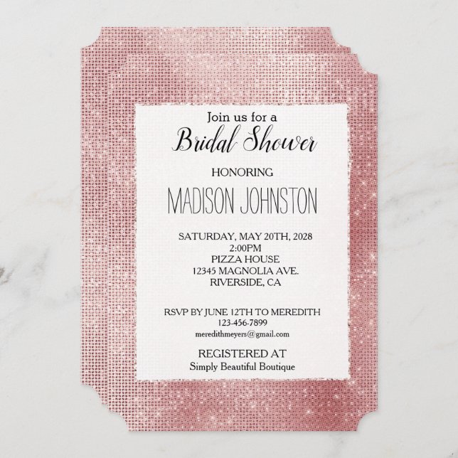 Glam Blush Pink Glitz  Invitation (Front/Back)