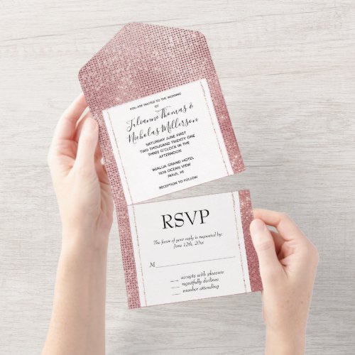 Glam Blush Pink Glitz Sparkle All In One Invitation