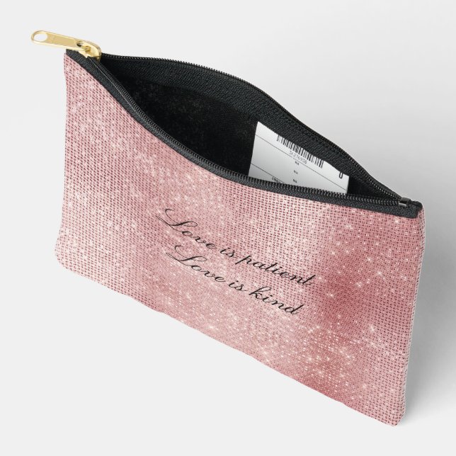 Glam Blush Pink Glitzy Sparkle Accessory Pouch (Open)