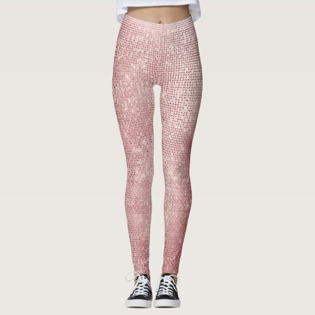 Glam Blush Pink Glitzy Sparkle Leggings (Front)