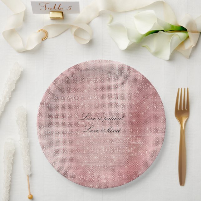 Glam Blush Pink Glitzy Sparkle Paper Plates (Wedding)