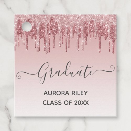 Glam Blush Pink Gold Dripping Glitter Graduation Favor Tags