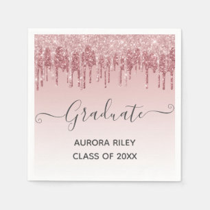 Glam Blush Pink Gold Dripping Glitter Graduation Napkins