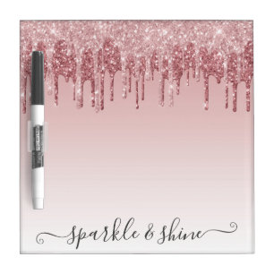 Glam Blush Pink Gold Glitter Drips Sparkle & Shine Dry Erase Board