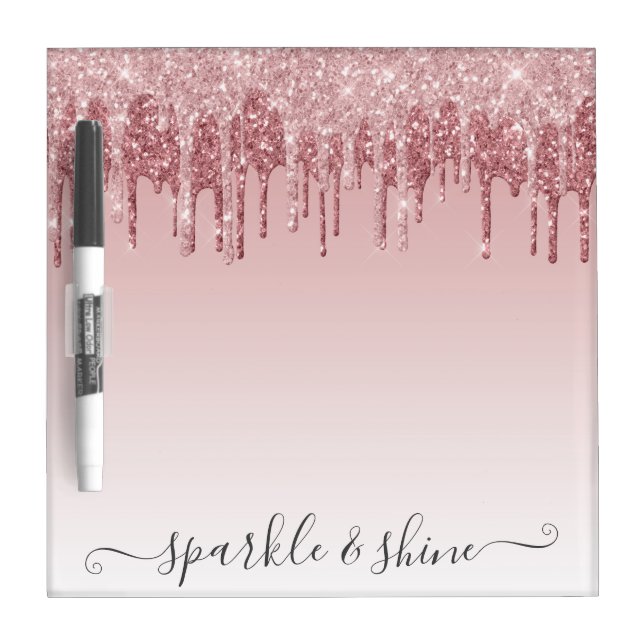 Glam Blush Pink Gold Glitter Drips Sparkle & Shine Dry Erase Board (Front)