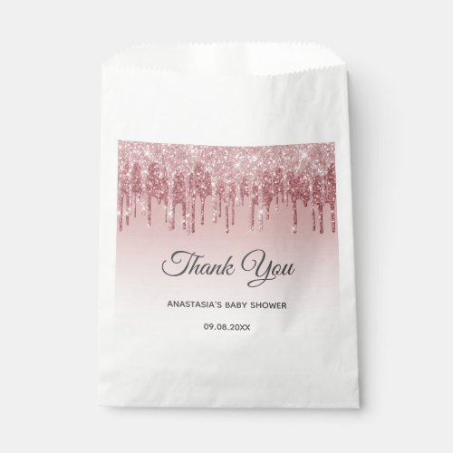 Glam Blush Pink Gold Glitter Thank You Baby Shower Favor Bag