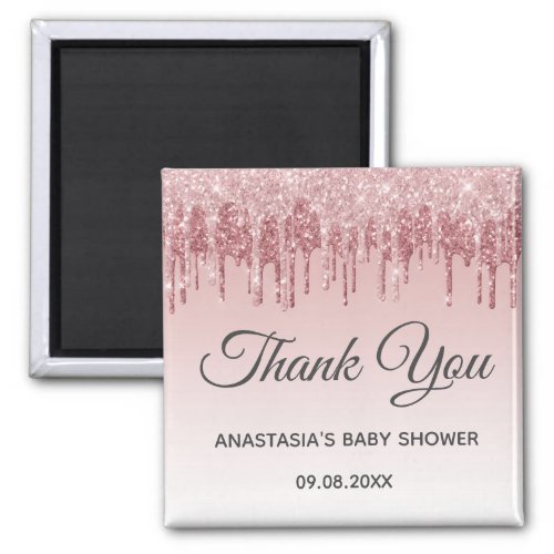 Glam Blush Pink Gold Glitter Thank You Baby Shower Magnet