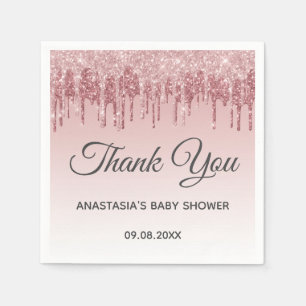 Glam Blush Pink Gold Glitter Thank You Baby Shower Napkins