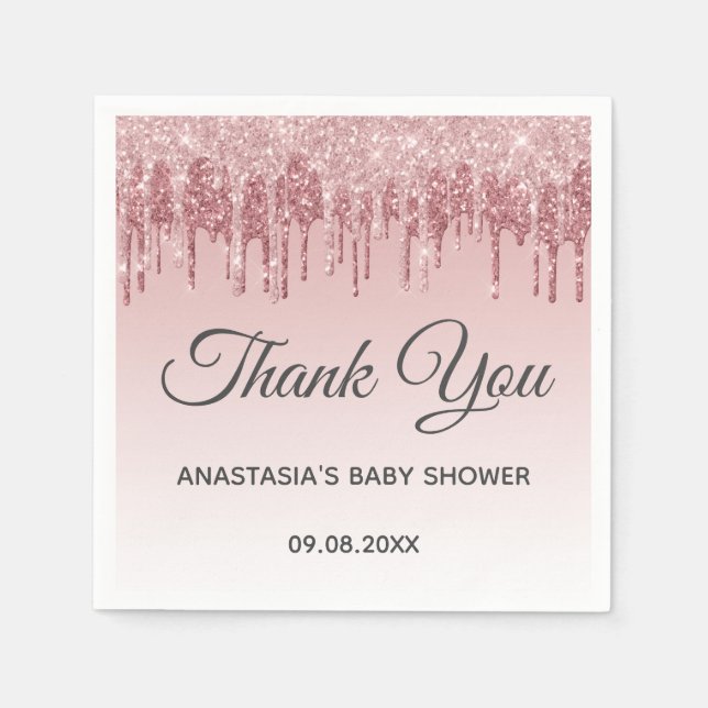 Glam Blush Pink Gold Glitter Thank You Baby Shower Napkins (Front)