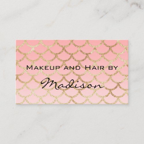 Glam Blush Pink Gold Mermaid Glitter Makeup Artist Business Card