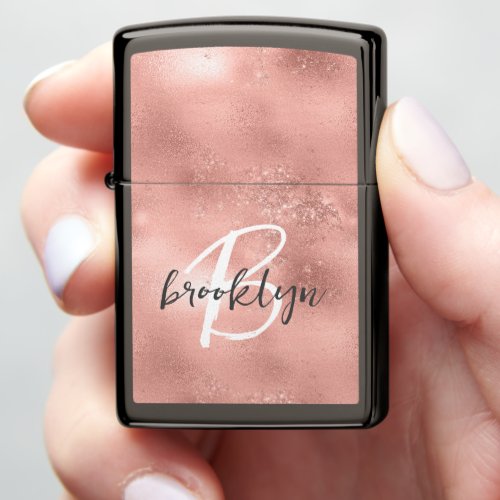 Glam Blush Pink Gold Trendy Script Monogram Zippo Lighter