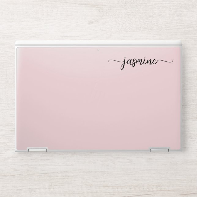 Glam Blush Pink Monogram Name Modern Signature HP Laptop Skin (Front)