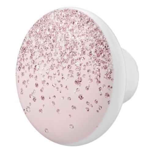 Glam Blush Pink Rose Gold Glitter Diamond Confetti Ceramic Knob