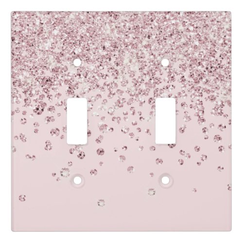 Glam Blush Pink Rose Gold Glitter Diamond Confetti Light Switch Cover