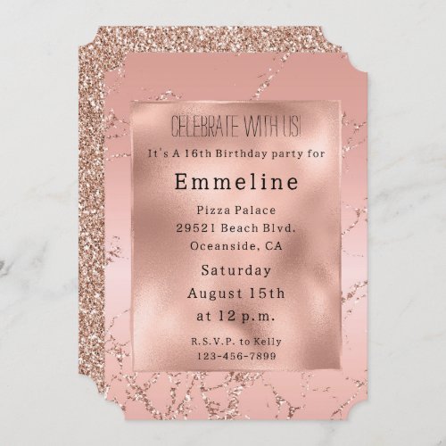 Glam Blush Pink Rose Gold Glitter  Invitation