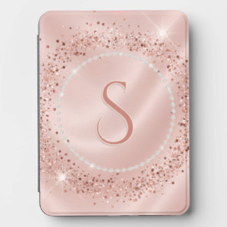 Glam Blush Pink Rose Gold Glitter Monogram Kindle Cover