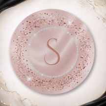 Glam Blush Pink Rose Gold Glitter Monogram