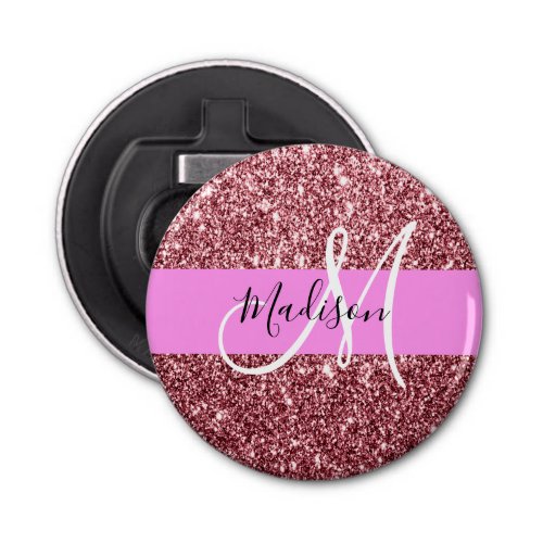 Glam Blush Pink Rose Gold Glitter Sparkle Monogram Bottle Opener