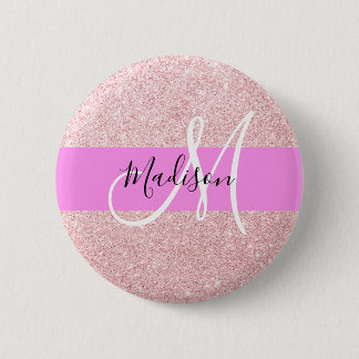 Glam Blush Pink Rose Gold Glitter Sparkle Monogram Button