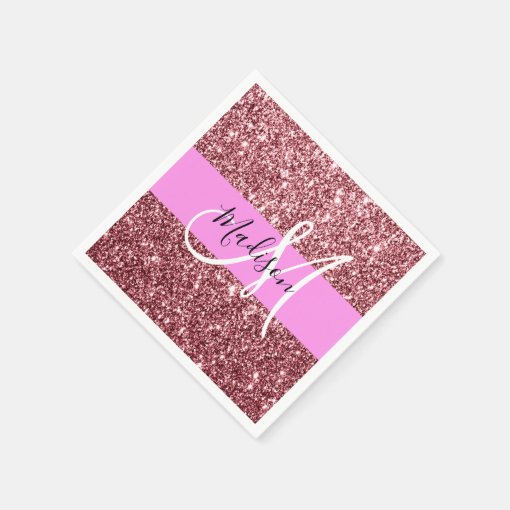 Glam Blush Pink Rose Gold Glitter Sparkle Monogram Napkins Zazzle