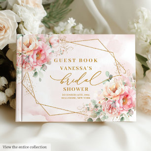 Glam Blush Pink Roses Gold Glitter Bridal Shower Guest Book
