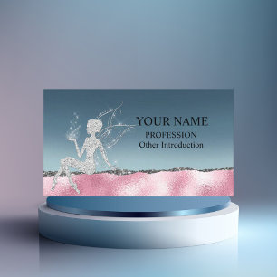 Glam Blush Pink Silver Glitter Fairy Business Card