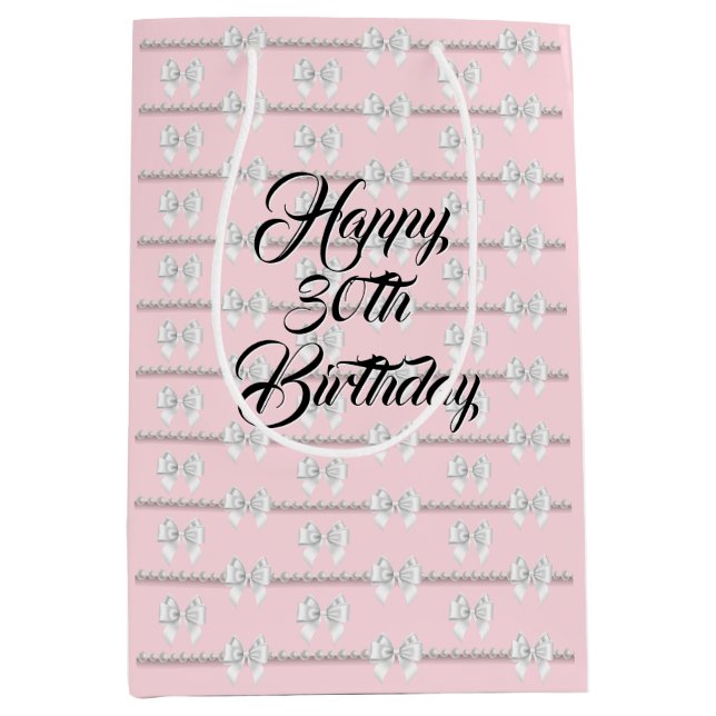 Glam Blush Pink Tiffany Pearls Theme 30th Birthday Medium Gift Bag (Front)