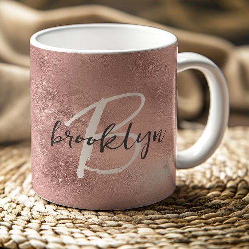 Glam Blush Pink Trendy Script Monogram Coffee Mug