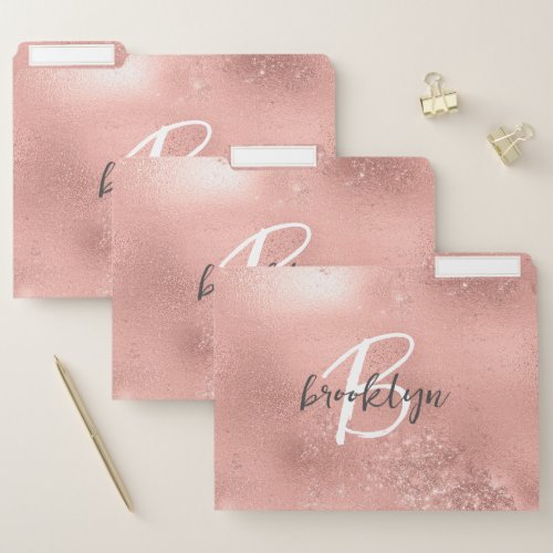 Glam Blush Pink Trendy Script Monogram File Folder